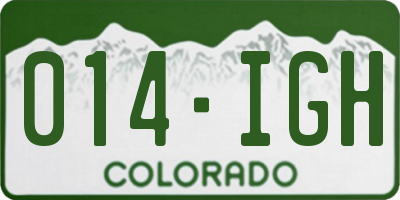 CO license plate 014IGH
