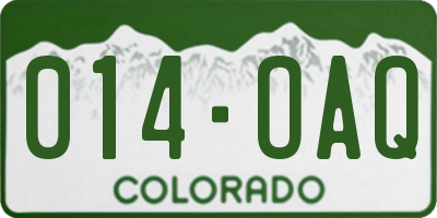 CO license plate 014OAQ
