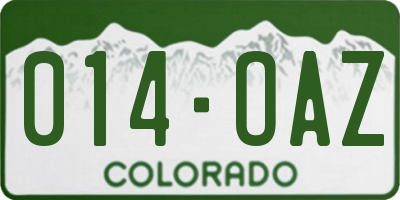 CO license plate 014OAZ