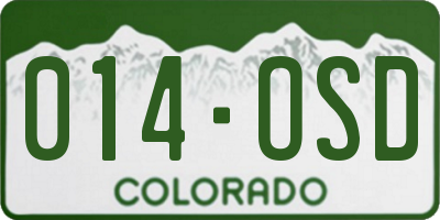 CO license plate 014OSD