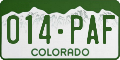 CO license plate 014PAF