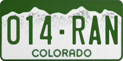 CO license plate 014RAN