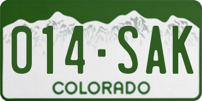 CO license plate 014SAK