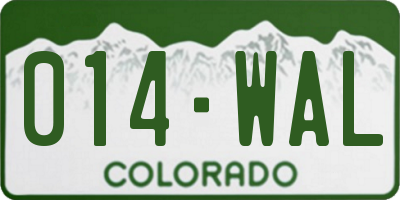 CO license plate 014WAL