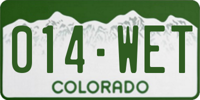 CO license plate 014WET