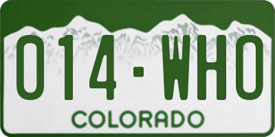 CO license plate 014WHO