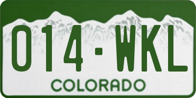 CO license plate 014WKL