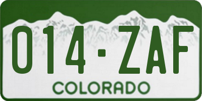 CO license plate 014ZAF