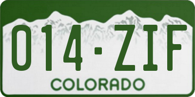 CO license plate 014ZIF