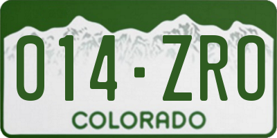 CO license plate 014ZRO