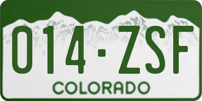 CO license plate 014ZSF