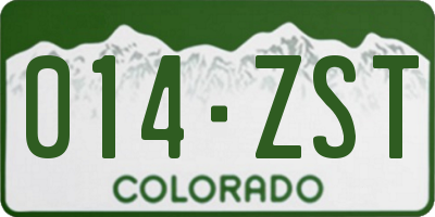 CO license plate 014ZST