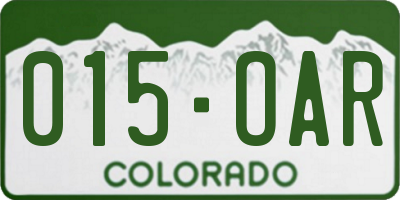 CO license plate 015OAR