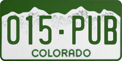 CO license plate 015PUB