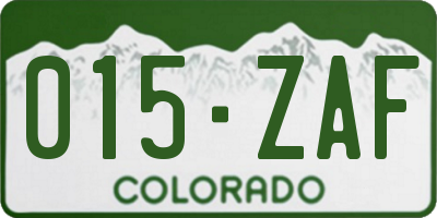 CO license plate 015ZAF