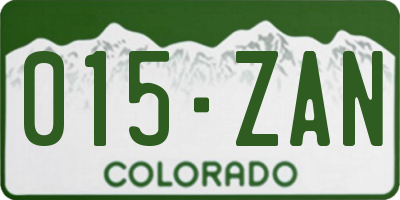 CO license plate 015ZAN