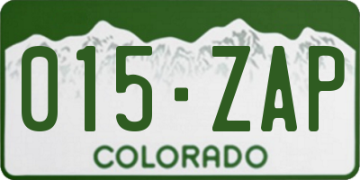 CO license plate 015ZAP