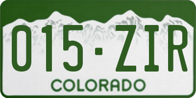CO license plate 015ZIR