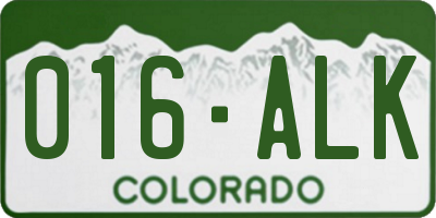 CO license plate 016ALK