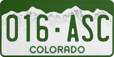 CO license plate 016ASC