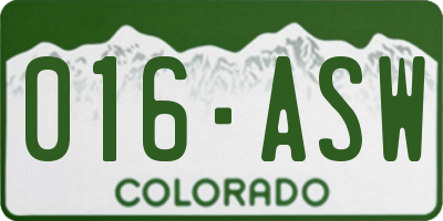 CO license plate 016ASW
