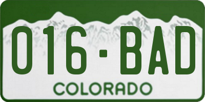 CO license plate 016BAD