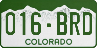 CO license plate 016BRD