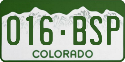 CO license plate 016BSP