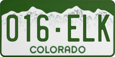 CO license plate 016ELK