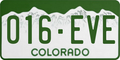 CO license plate 016EVE
