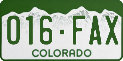 CO license plate 016FAX