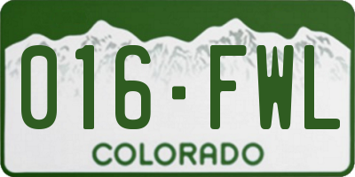 CO license plate 016FWL