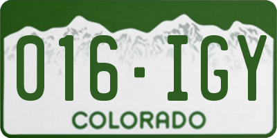 CO license plate 016IGY