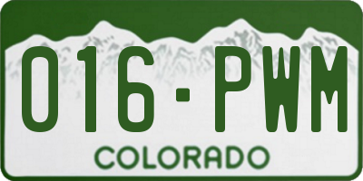 CO license plate 016PWM