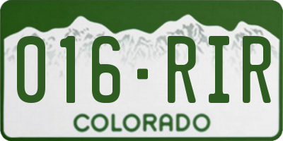 CO license plate 016RIR