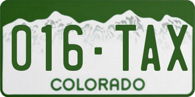 CO license plate 016TAX