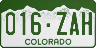 CO license plate 016ZAH