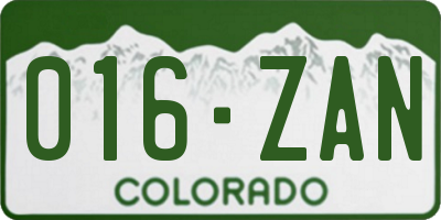 CO license plate 016ZAN