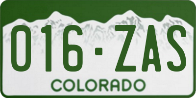 CO license plate 016ZAS