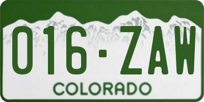 CO license plate 016ZAW