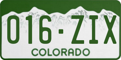 CO license plate 016ZIX