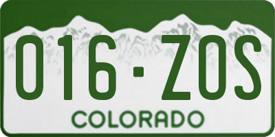 CO license plate 016ZOS