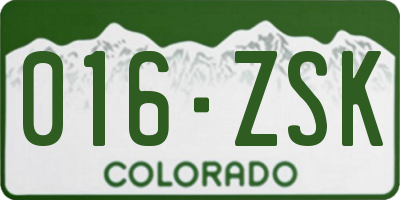 CO license plate 016ZSK