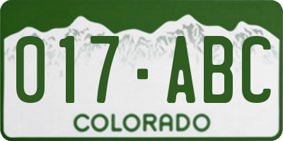 CO license plate 017ABC