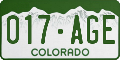 CO license plate 017AGE