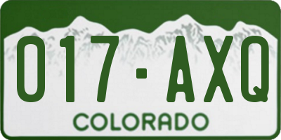 CO license plate 017AXQ