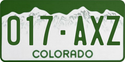 CO license plate 017AXZ