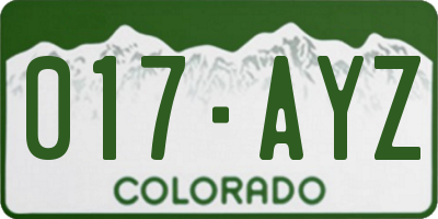CO license plate 017AYZ