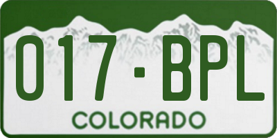 CO license plate 017BPL