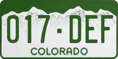CO license plate 017DEF